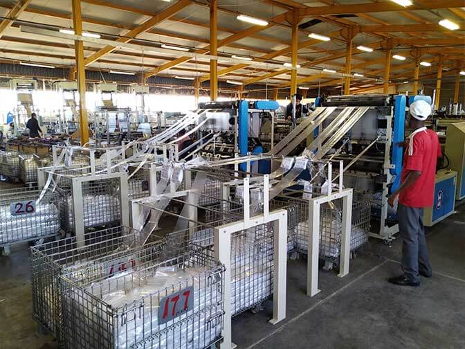 The developing country, Africa, introduces a fully automated plastic bag production process.